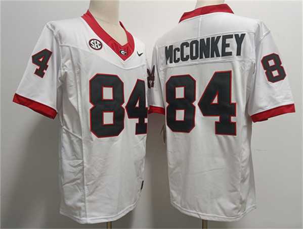 Men%27s Georgia Bulldogs #84 Ladd McConkey White Stitched Jersey